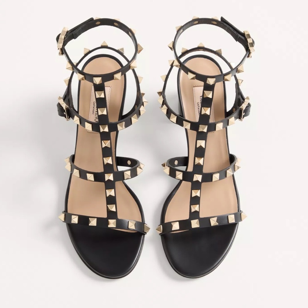 Valentino Garavani Black Rockstud Calfskin Ankle Strap Sandal 60 Mm 38 - Picture 2 of 12